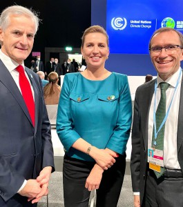 At COP26: Mette Frederiksen and Jonas Gahr Støre (left), prime ministers of Denmark and Norway, and Espen Barth Eide the Norwegian minister for climate and environment (right) also member of the working group drafting the report.